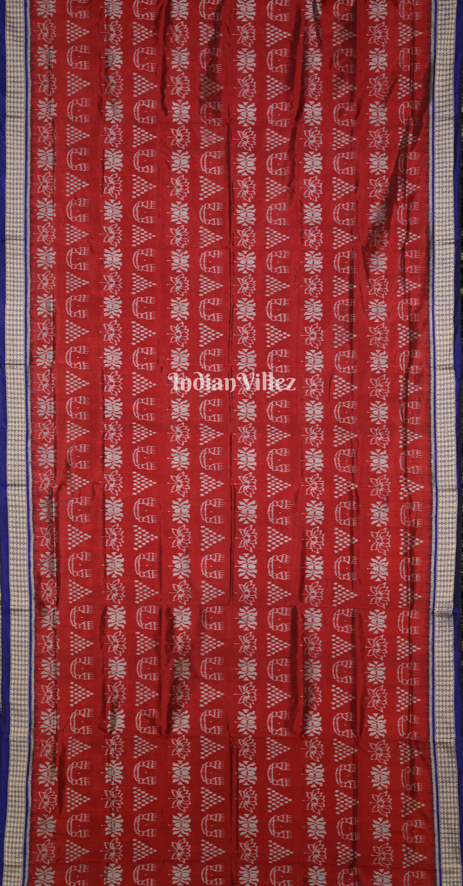 Maroon Blue Laxmi Jhoti Theme Odisha Ikat Sambalpuri Silk Saree