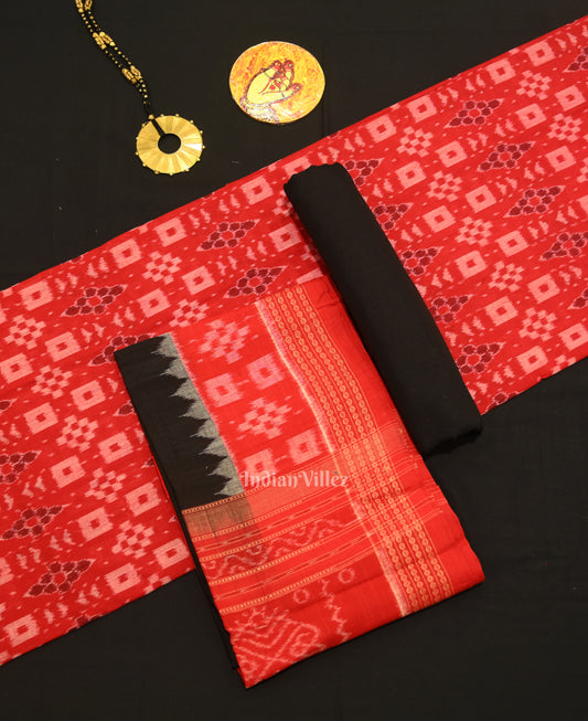 Red Black  Odisha Ikat Sambalpuri Dress Set & Dupatta 