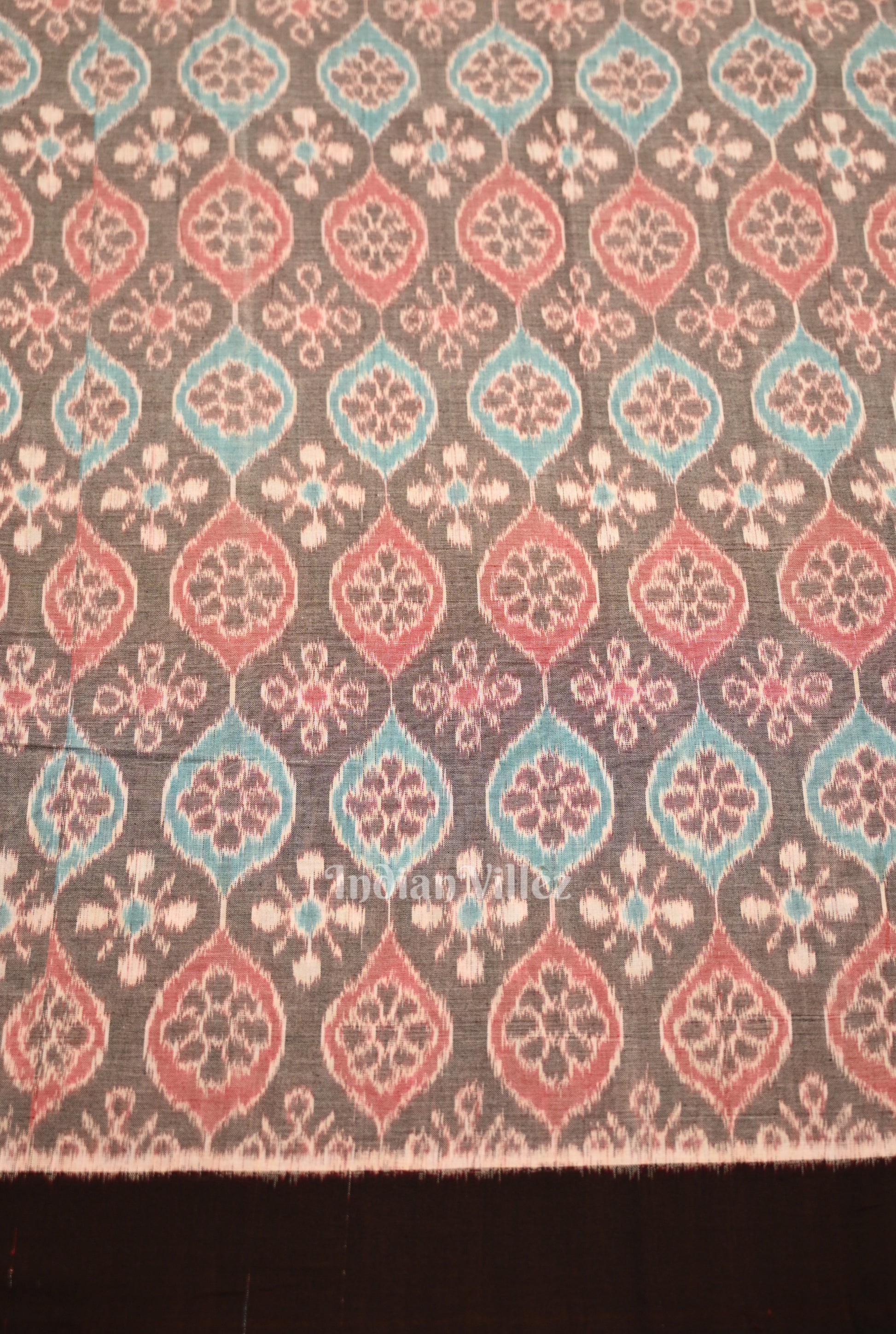 Grey Flower Motif Sambalpuri Odisha Ikat Cotton Fabric 