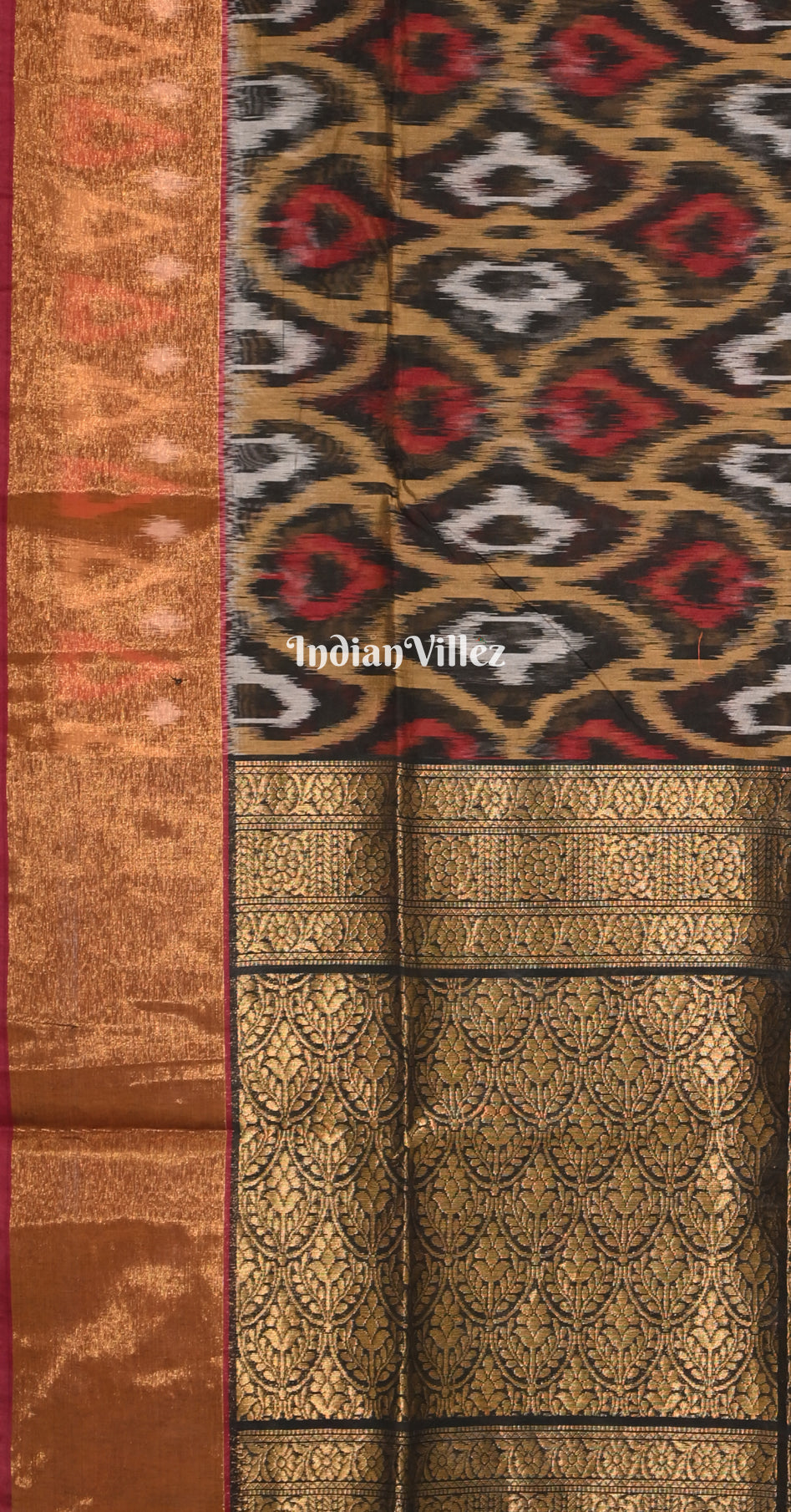 Beige Maroon Pochampally Ikat (Sico) Saree