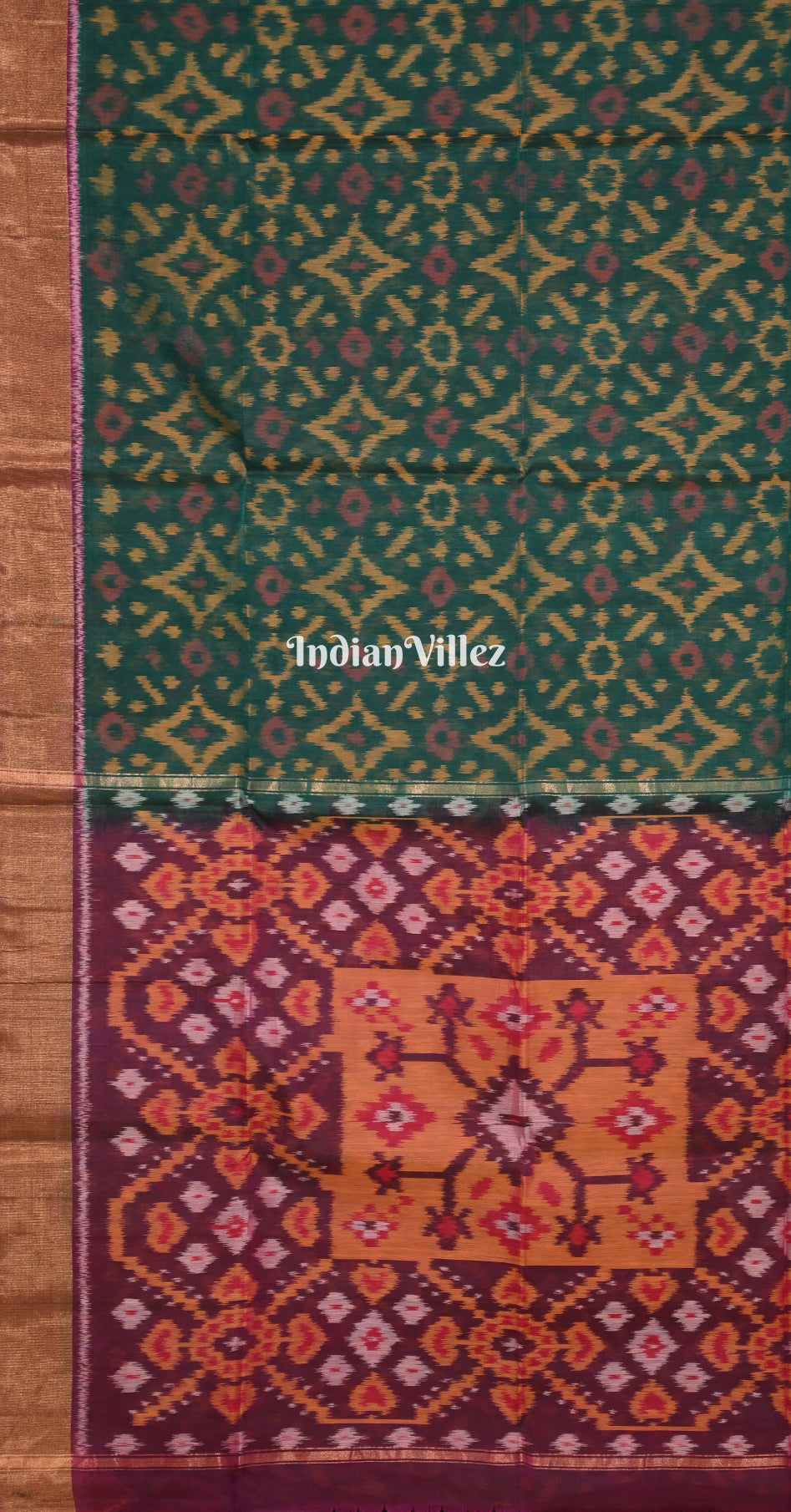 Teal Green Magenta Pink Pochampally Ikat Silk Cotton (Sico) Saree 