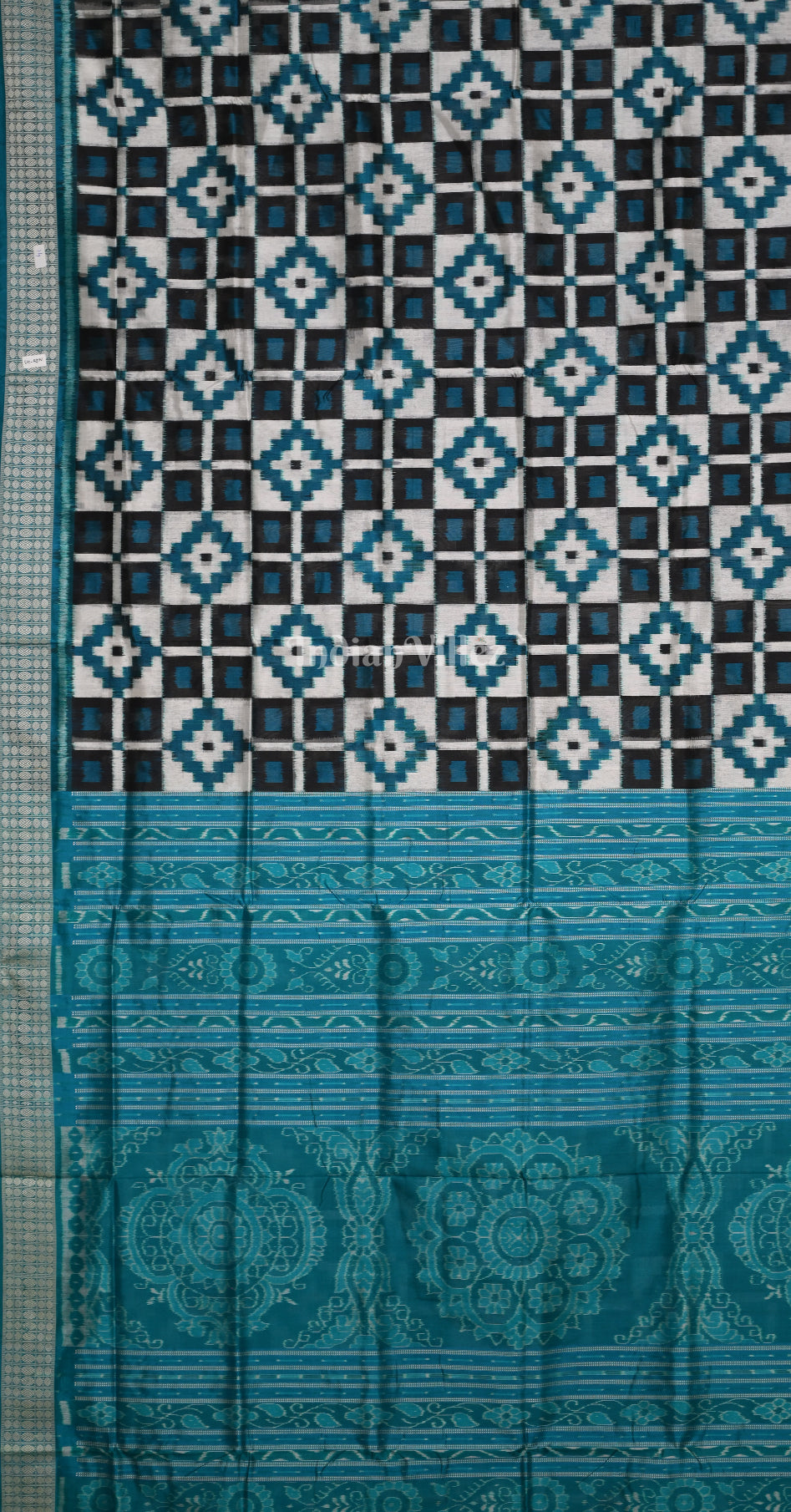 White Blue Telia Rumal Odisha Ikat Sambalpuri Silk Saree 
