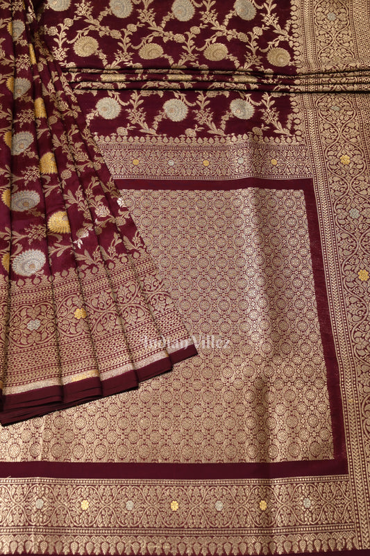 Wine Meenakari Pure Mashru Satin Silk Banarasi Saree 