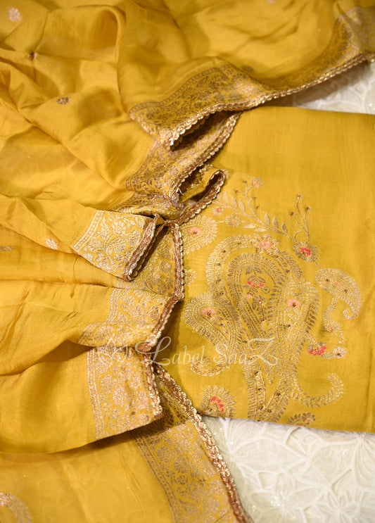Mustard Yellow Unstitched Salwar Suit 