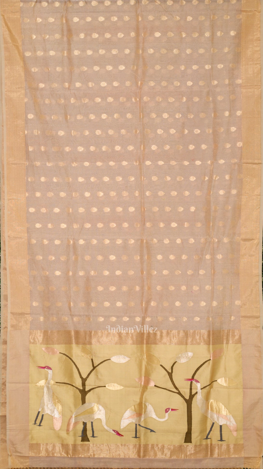 Golden Design Ravi Exclusive Ravi Verma Painting Golden Chanderi Saree – IndianVillèz