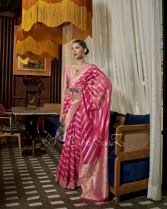 Pink Two Tone Meenakari Weaving Organza Banarasi Saree
