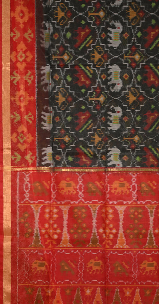 Black Rani Pink Pochampally Ikat (Sico) Saree 
