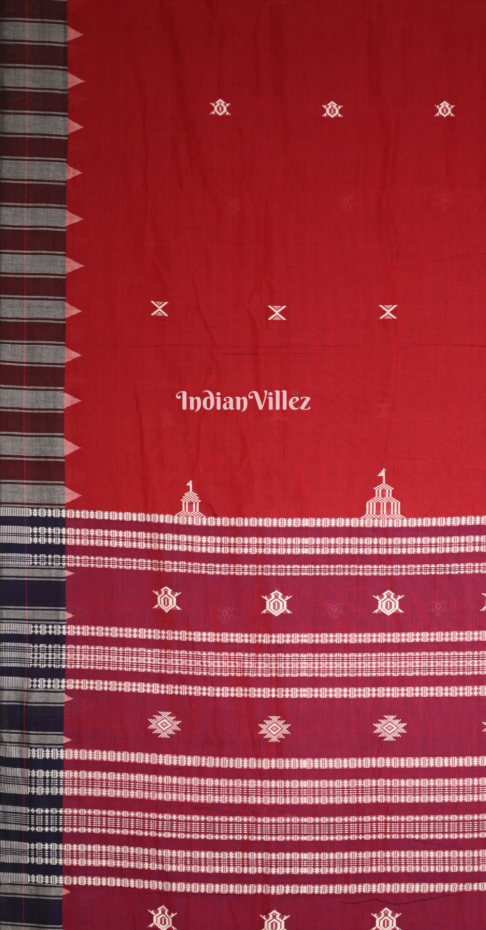 Red Black Odisha Handloom Natural Dye Kotpad Cotton Saree