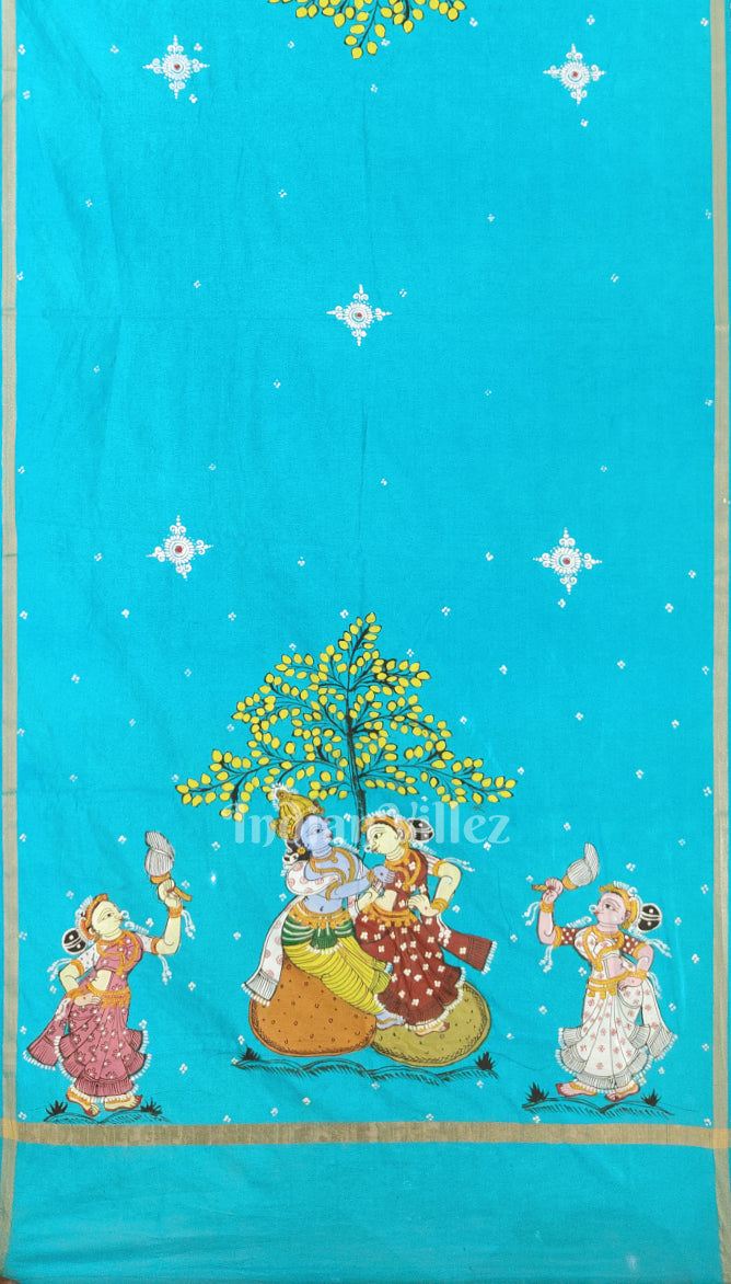 Sky Blue Raas Patachitra Chanderi Dupatta