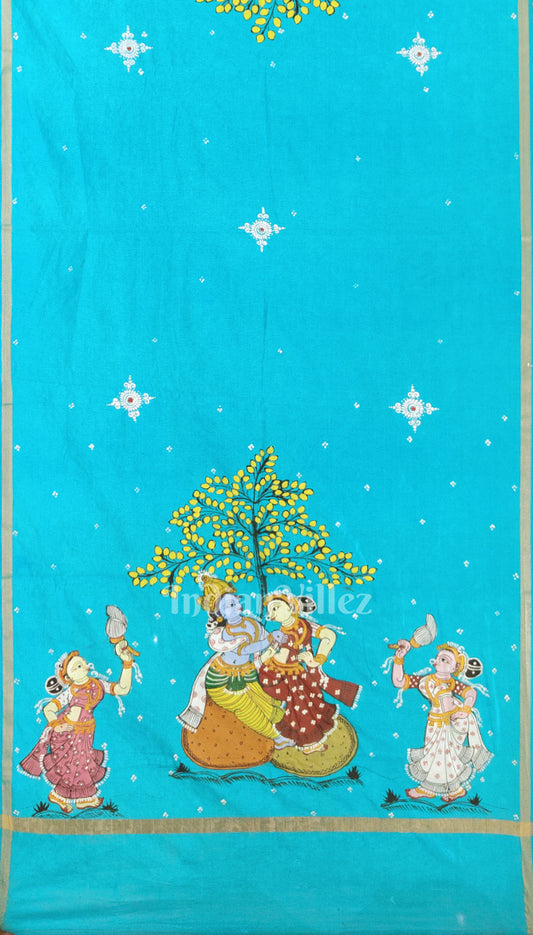 Sky Blue Raas Patachitra Chanderi Dupatta