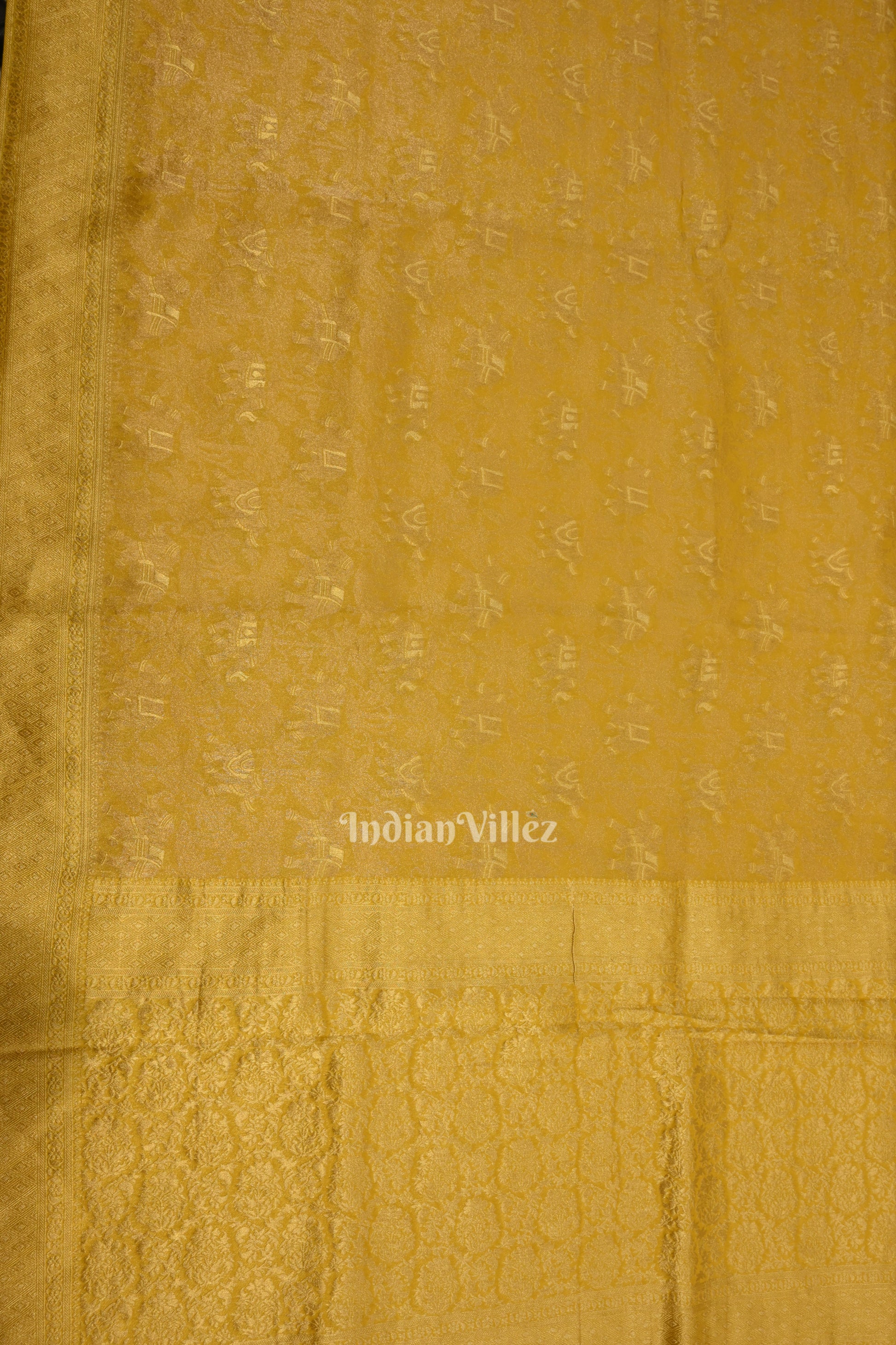 Golden Yellow Tussar Banarasi Silk Saree with Tassels