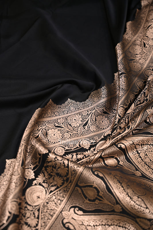 Exclusive Black Pure Soft Mashru Satin Silk Banarasi Saree 