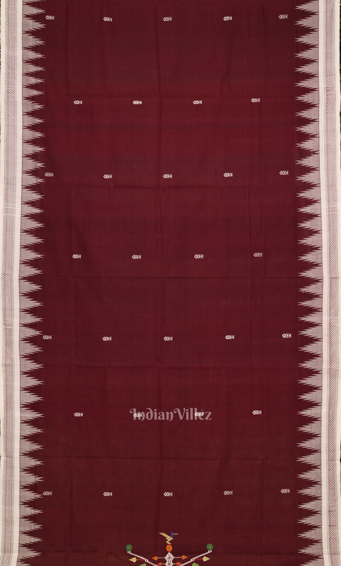 Maroon Handwoven Original Ganjam Bomkai Cotton Saree 