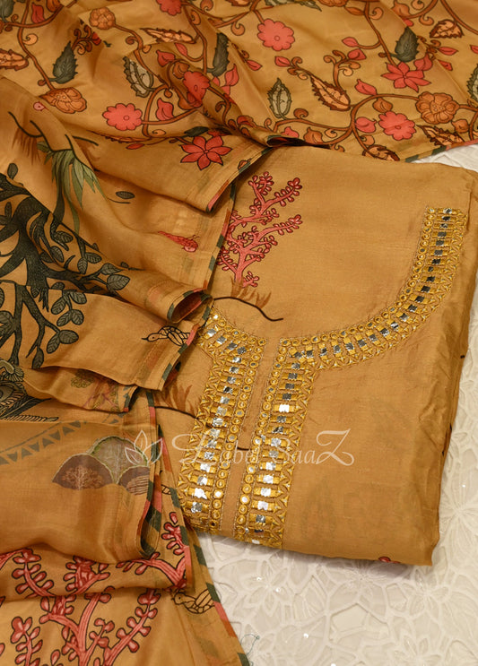 Mustard Yellow Floral Design Unstitched Salwar Suit 
