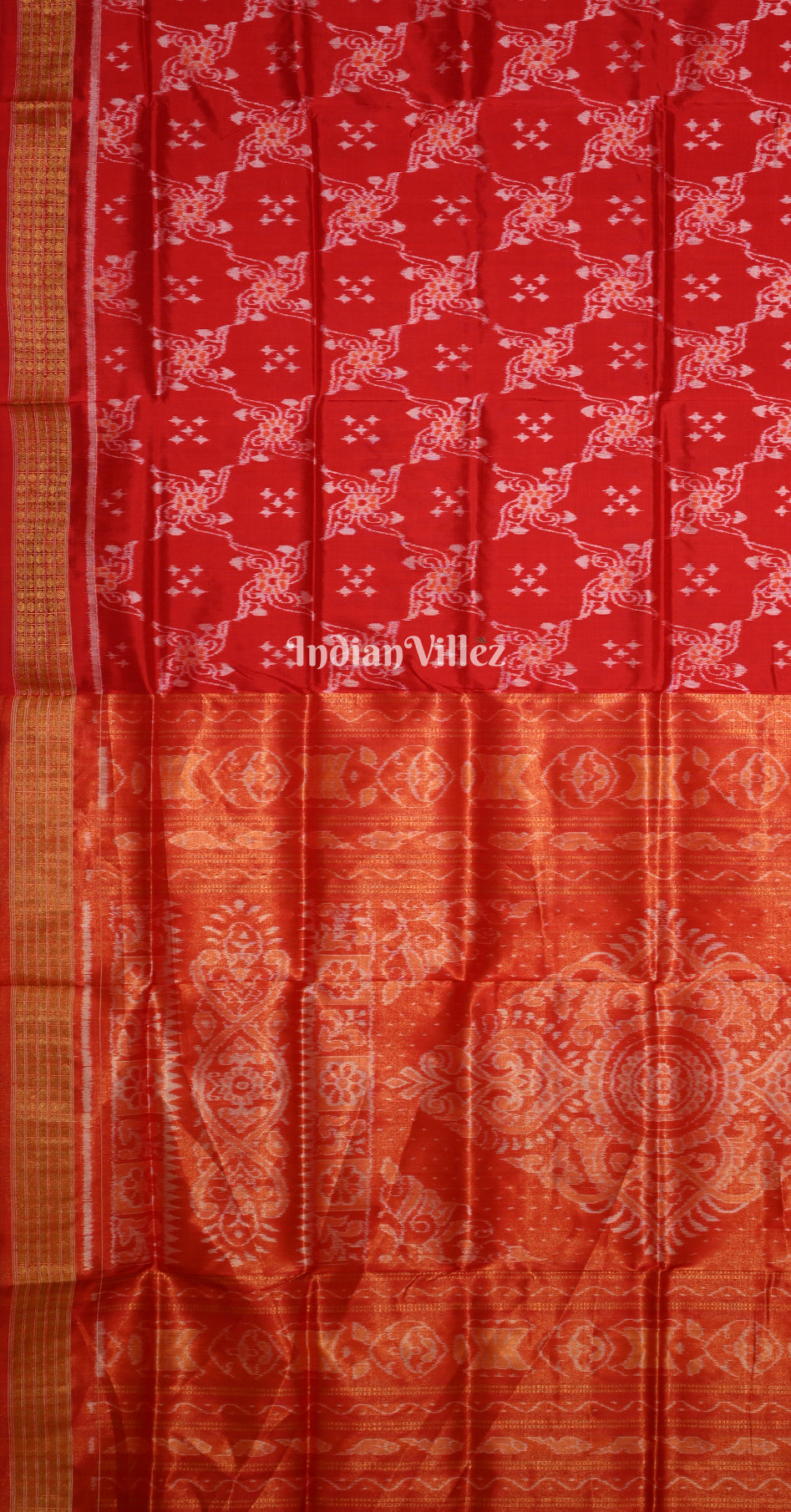 Exclusive Red Golden Floral Design Half Tissue Sambalpuri Silk Saree 
