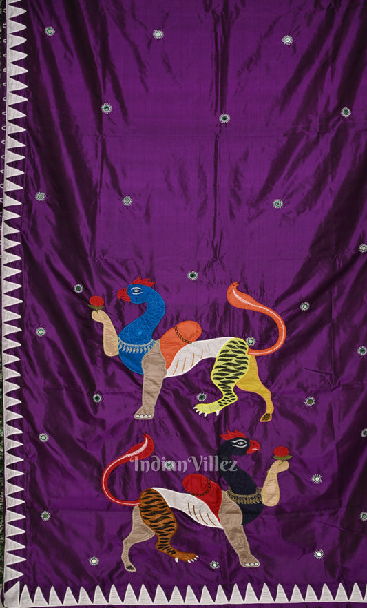 Purple Applique Work Handwoven saree 