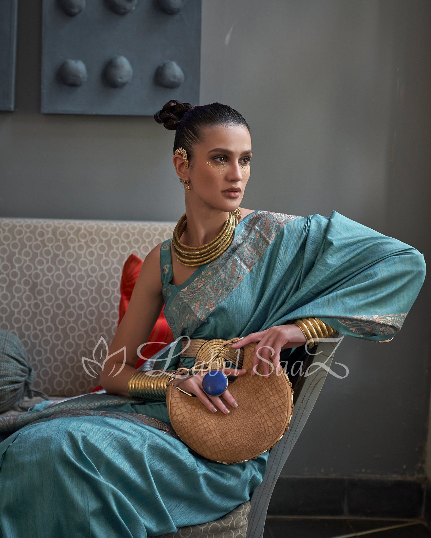 Blue Handwoven Tussar Banarasi Saree with Copper Zari