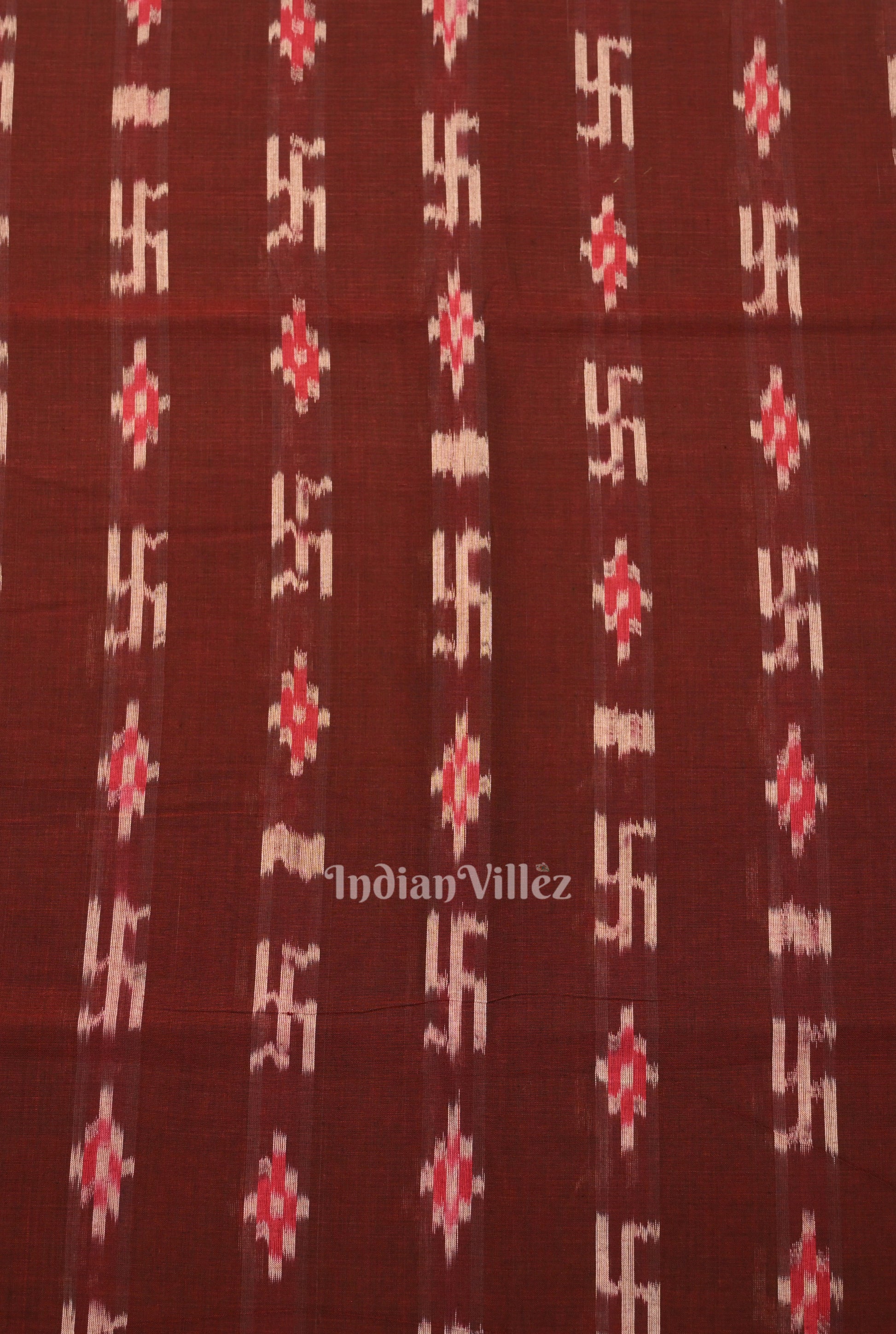 Maroon Swastik Sambalpuri Ikat Cotton Fabric