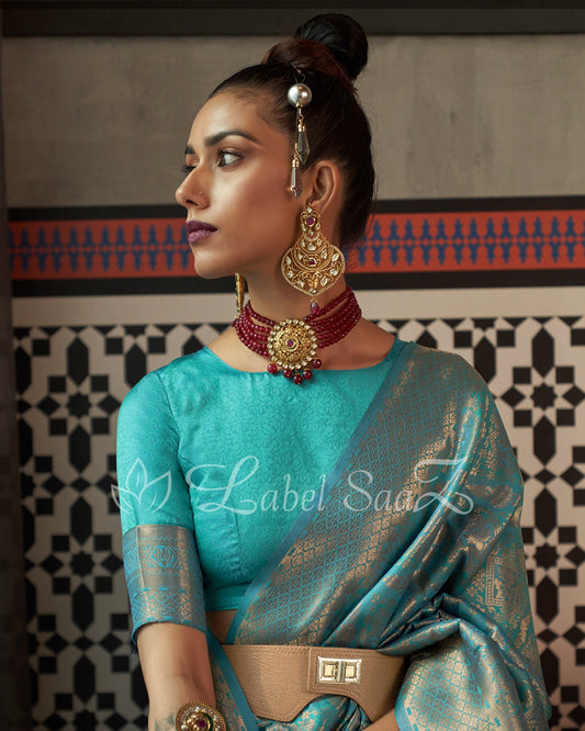 Sky Blue Two tone kanjivaram Silk Saree