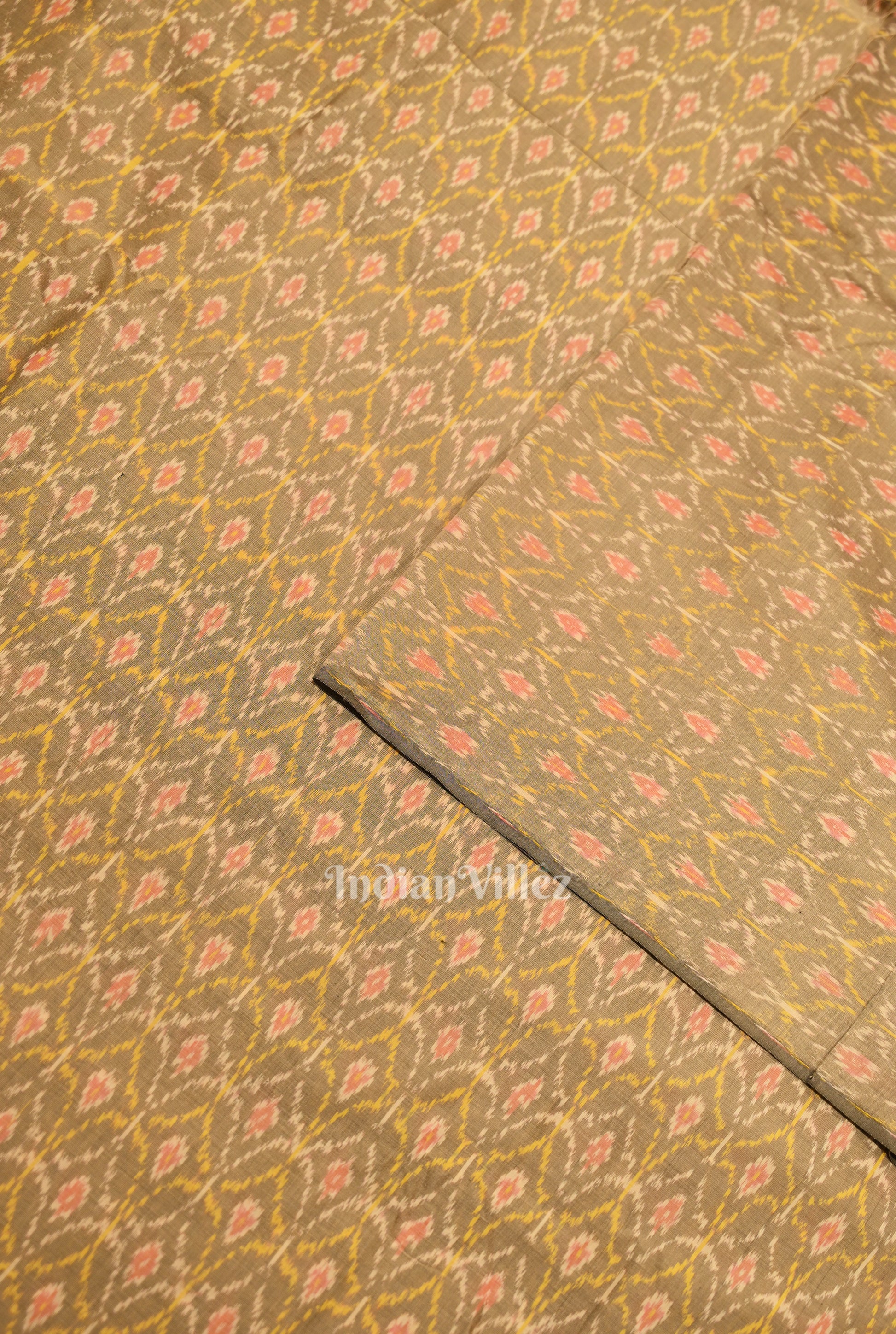 Brownish Gray Pochampally Ikat Silk Cotton Fabric 