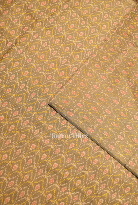 Brownish Gray Pochampally Ikat Silk Cotton Fabric 