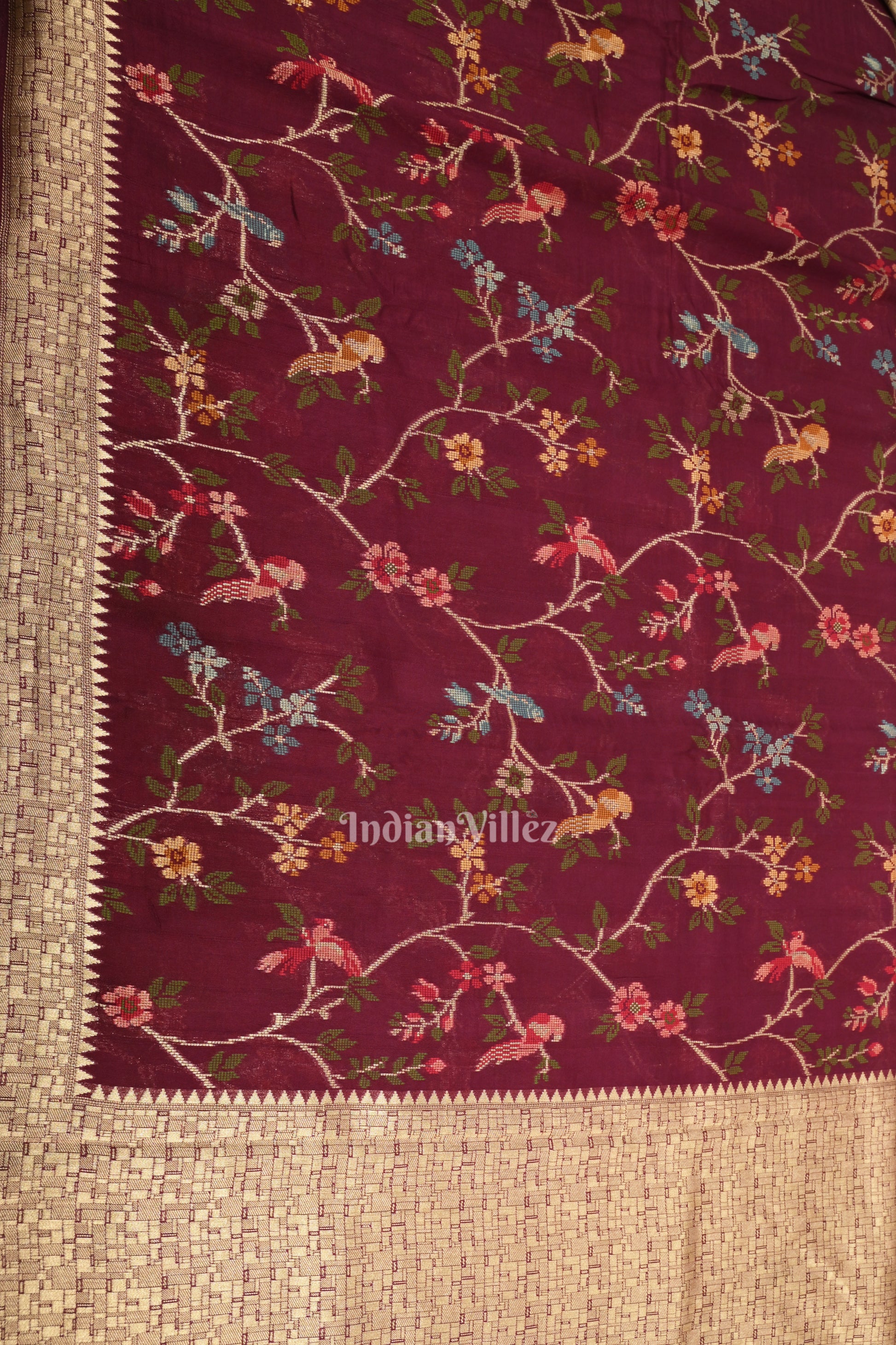 Wine Brocade Tussar Georgette Banarasi Saree