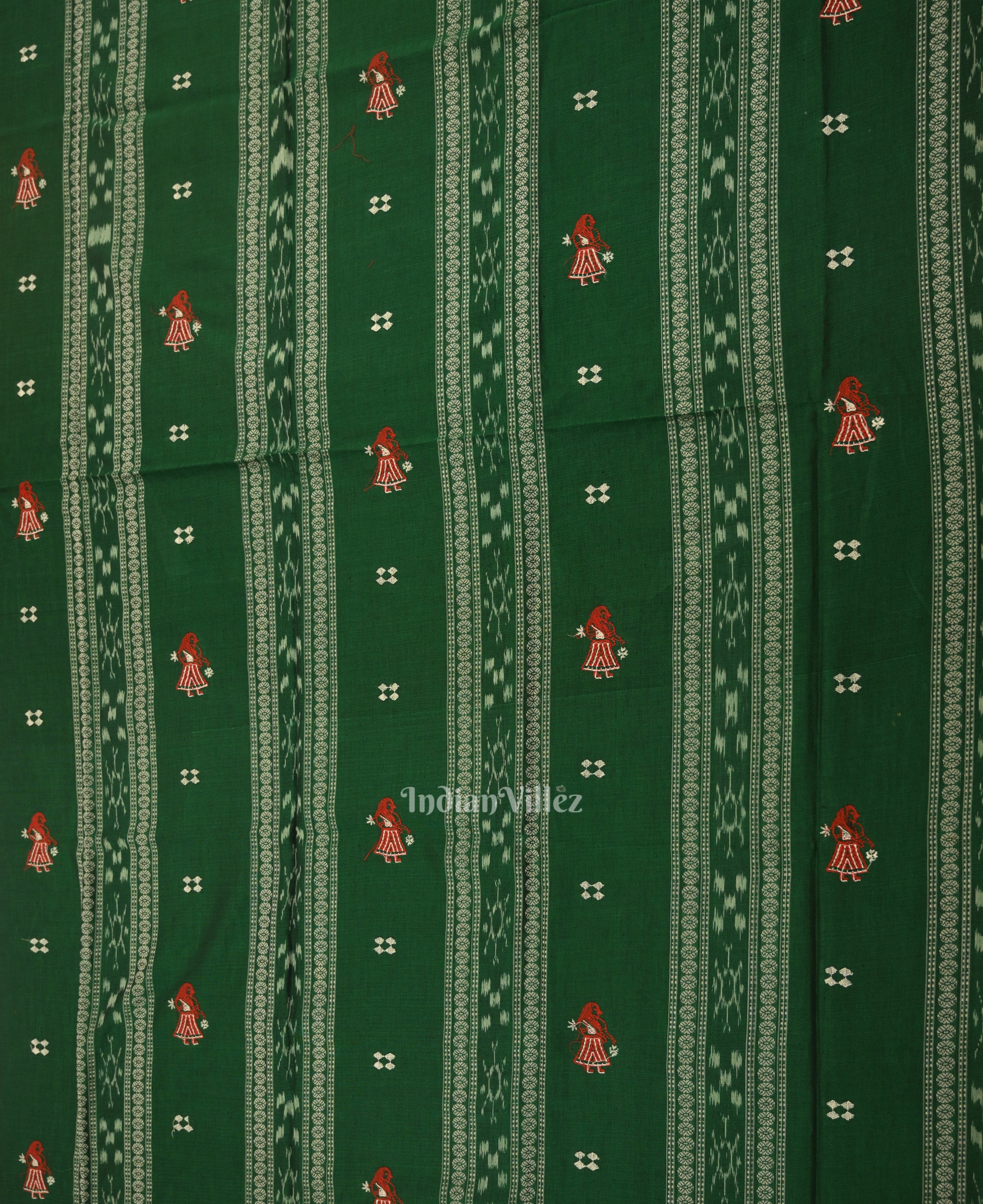 Green with Red Doll Odisha Ikat  Sambalpuri Dress Material & Dupatta