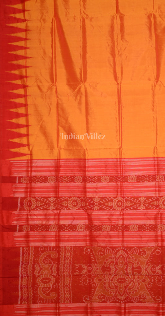 Orange Red Odisha Ikat Bomkai Sambalpuri Silk Saree
