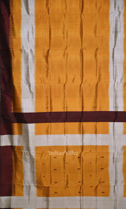 Mustard Yellow Coffee Odisha Ikat Contemporary Designer Silk Saree