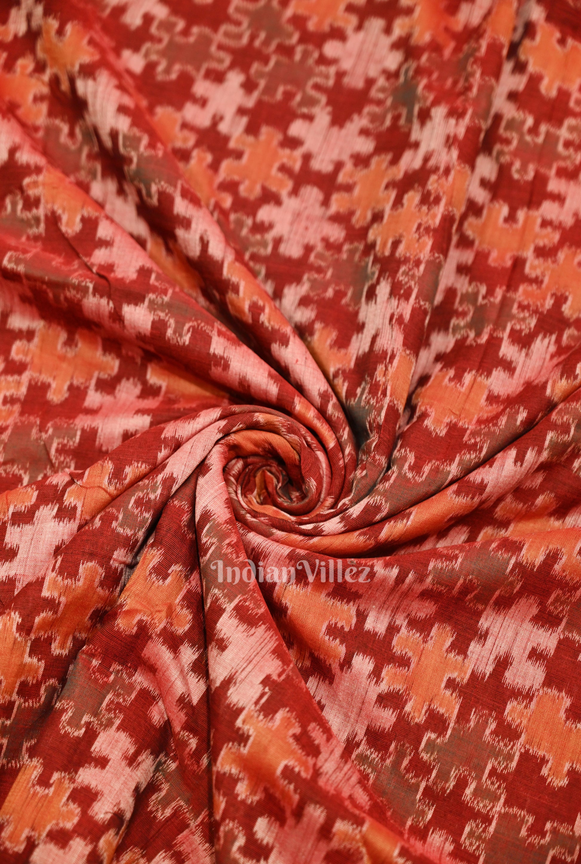 Maroon Orange Tribal Theme  Sambalpuri Odisha Ikat Cotton Fabric 