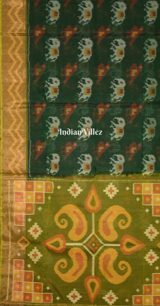 Dark Green Pochampally Ikat Silk Cotton (Sico) Saree