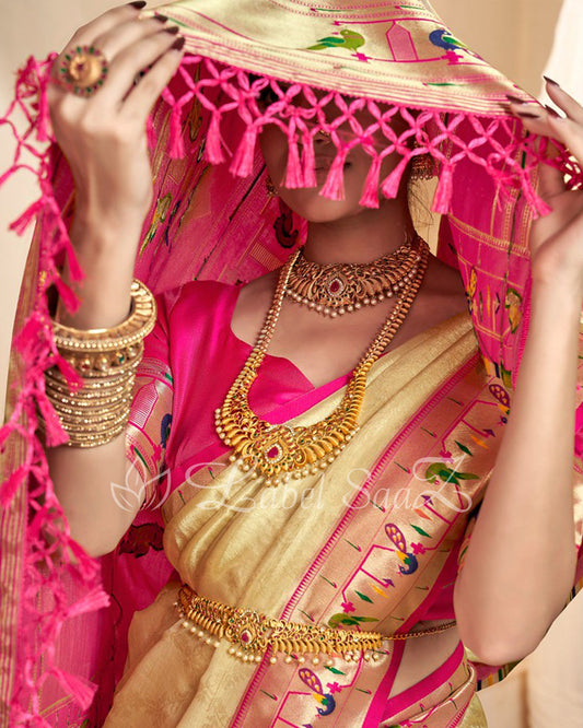 Yellow Rewa Tissue Handloom Paithani Saree