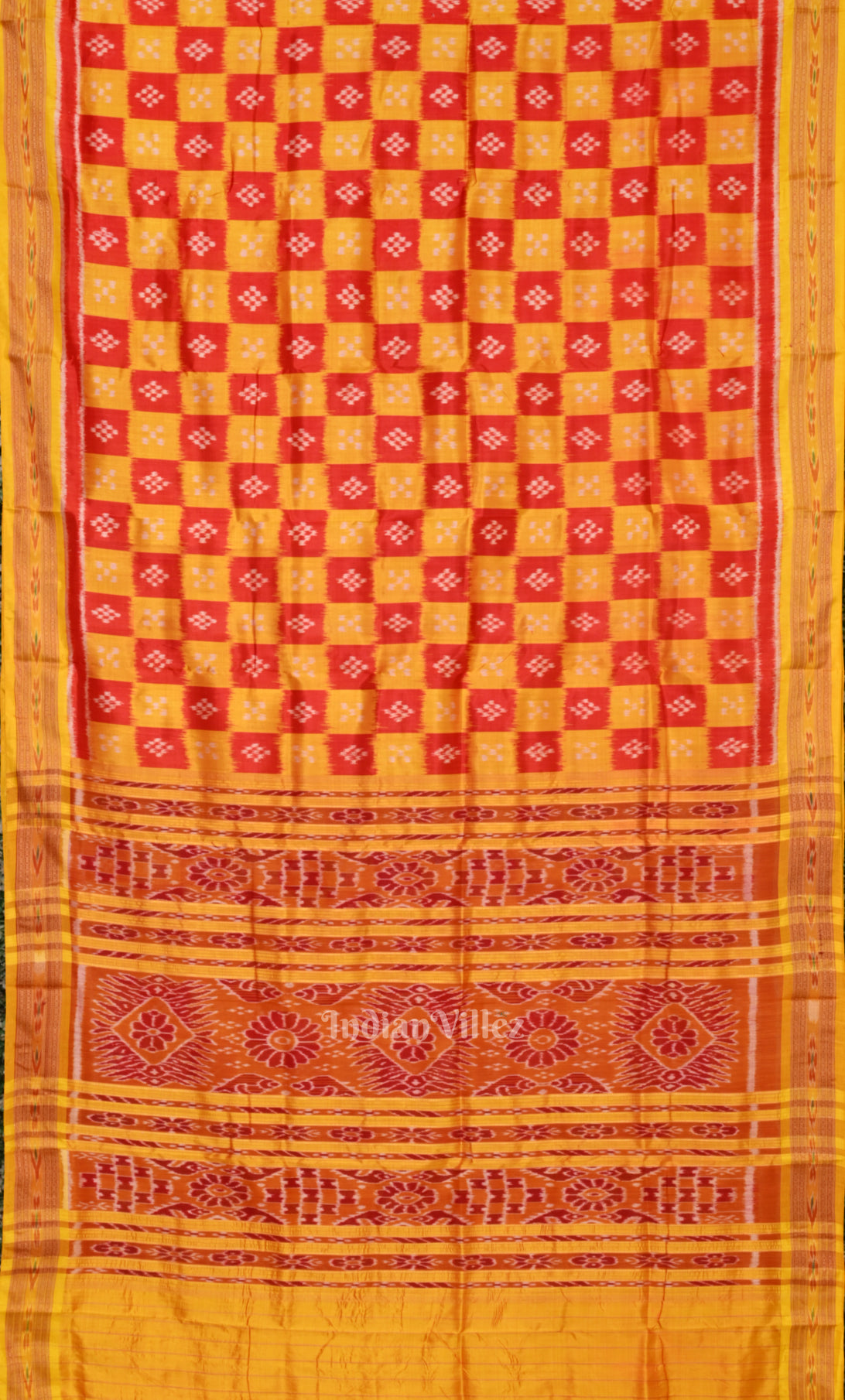 Yellow Red Pasapali Odisha Ikat Khandua Silk Saree 