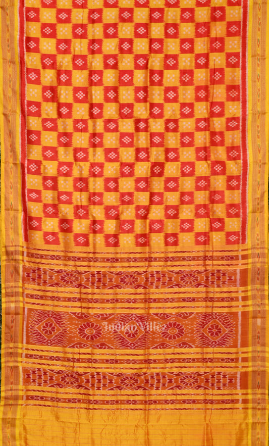 Yellow Red Pasapali Odisha Ikat Khandua Silk Saree 