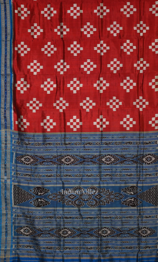 Red Blue Pasapali Odisha Ikat Khandua Silk Saree 