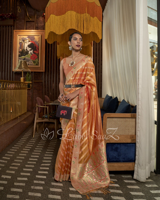 Orange Two Tone Meenakari Weaving Organza Banarasi Saree