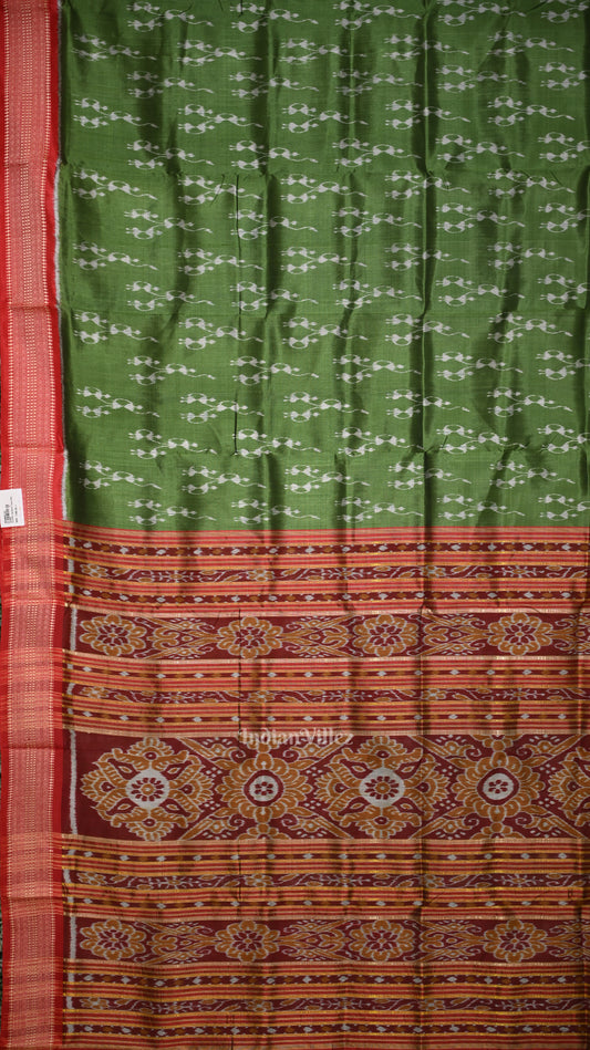 Green Red Tribal Theme Odisha Handloom Khandua Silk Saree 