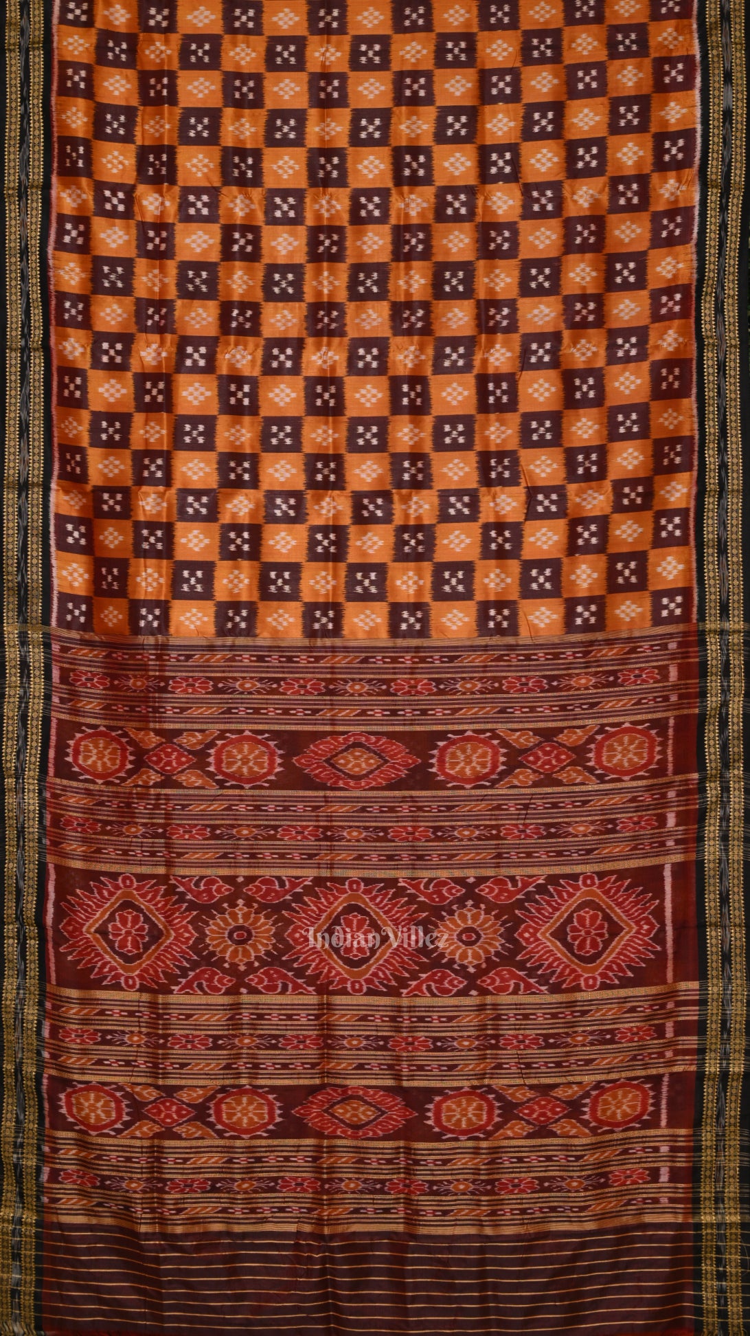 Mustard Yellow Coffee  Pasapali Odisha Ikat Khandua Silk Saree