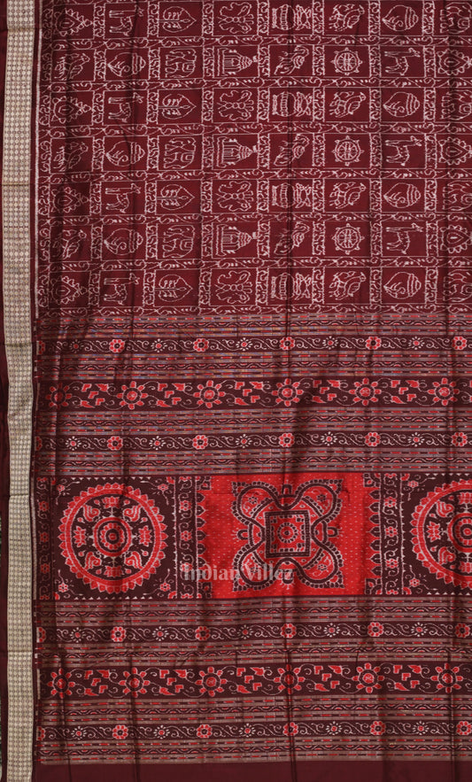 Elegant Coffee Nabakothi Odisha Ikat Sambalpuri Silk Saree 