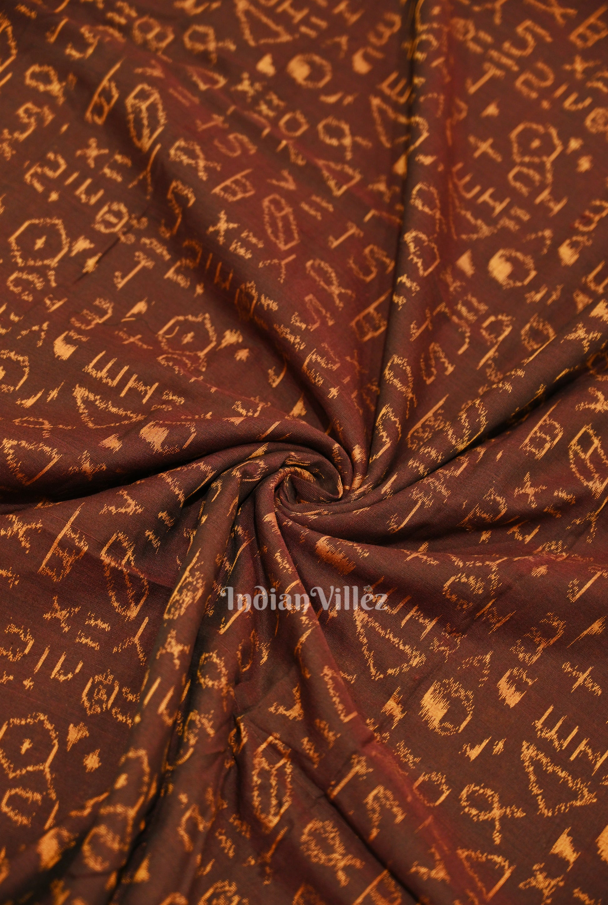 Maroon Chemical Formula Theme Sambalpuri Odisha Ikat Cotton Fabric 