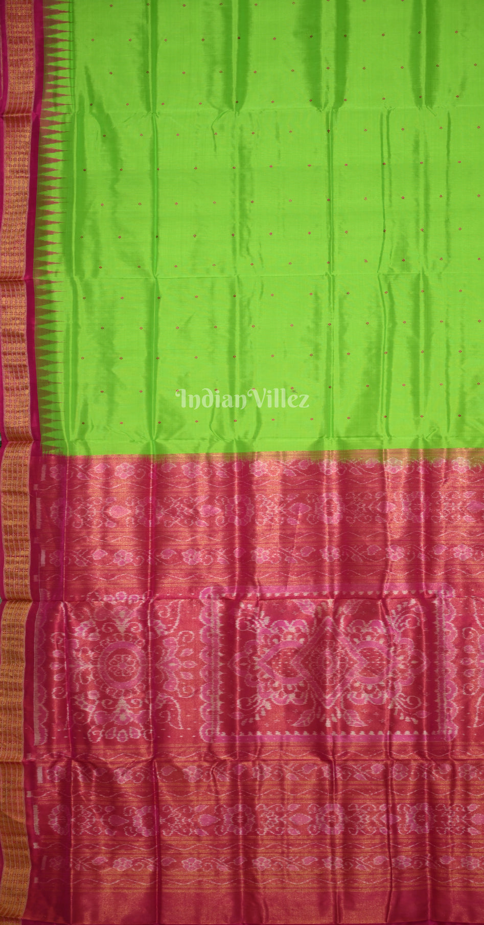 Green Pink Buti Design Odisha Ikat Bomkai Half Tissue Silk Saree