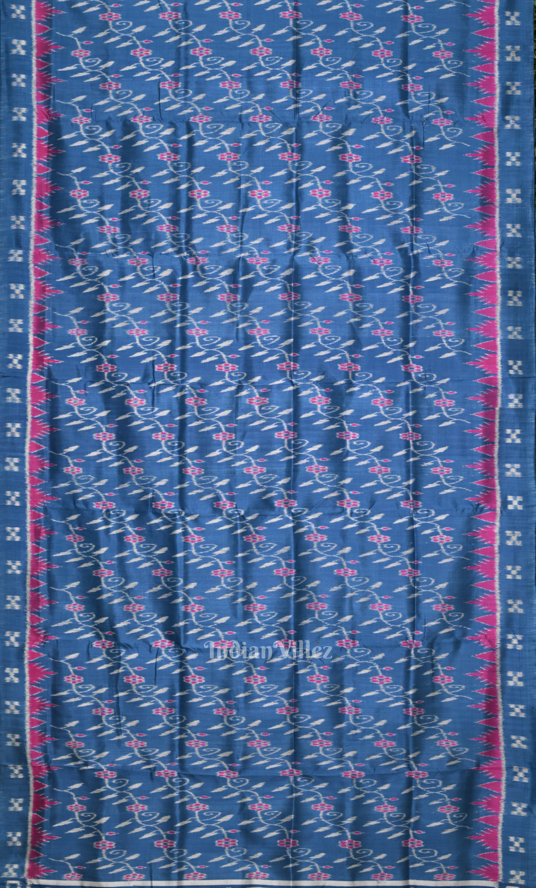 Blue Pink Pasapali  Border Odisha Ikat Contemporary Designer Silk Saree 