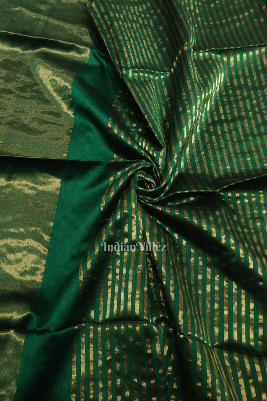 Green Stripped Pure Silk Cotton Maheshwari Saree
