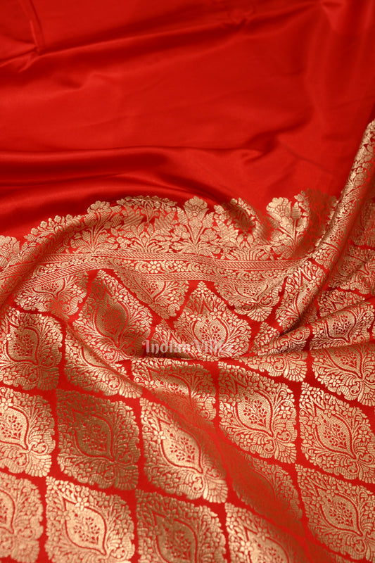 Bridal Royal Red Soft Pure Mashru Satin Silk Banarasi Saree 