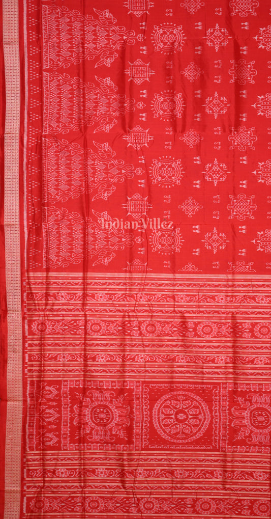 Exclusive Red Manabasa Laxmi Feet Motif Odisha Ikat sambalpuri Silk Saree