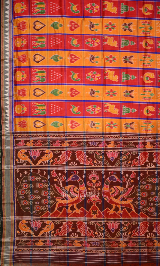 Yellow Red Nabakothi Odisha Ikat Khandua Silk Saree 
