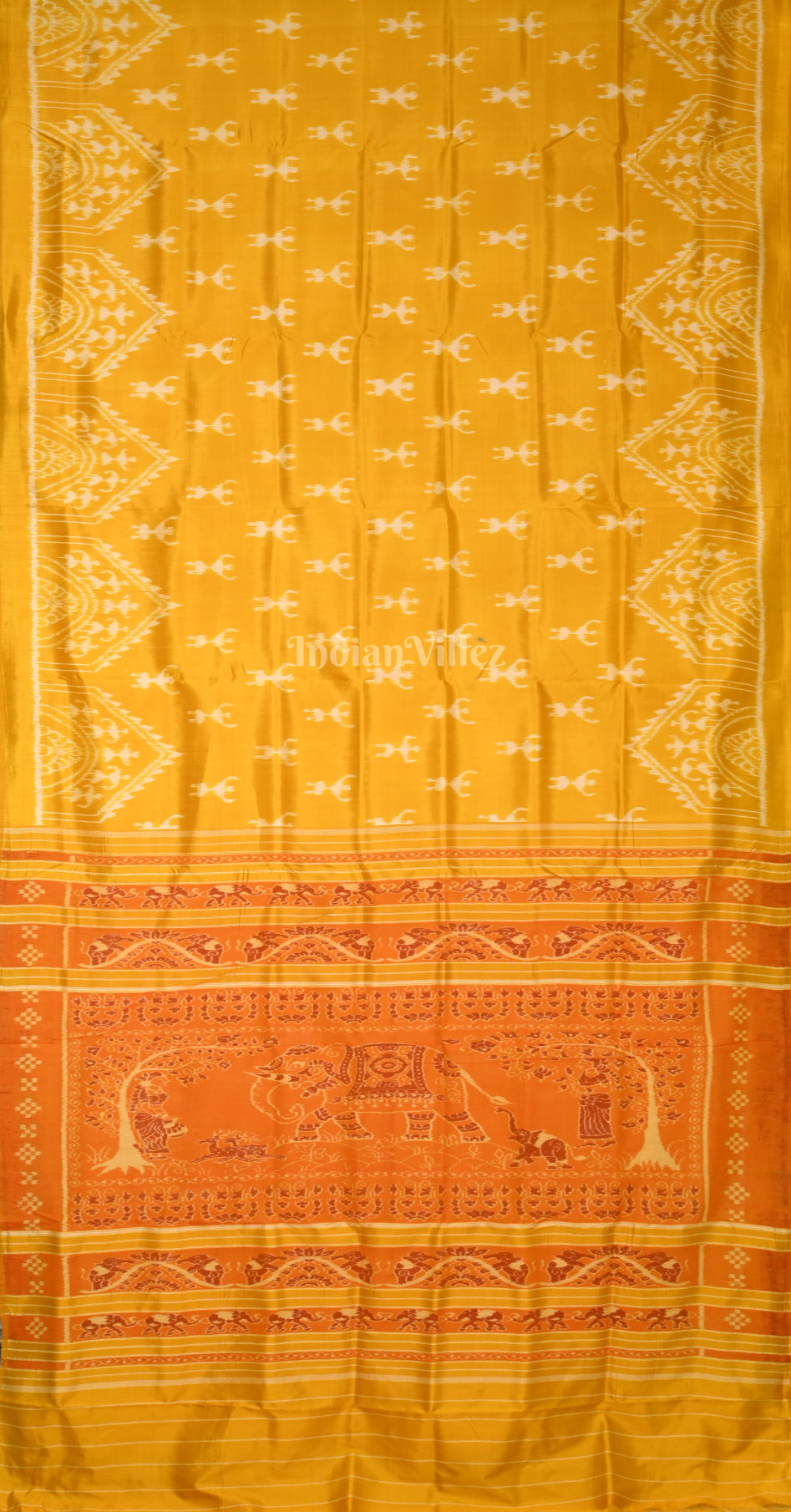 Mustard Yellow Tribal & Chita Design Contemporary Designer Silk Saree