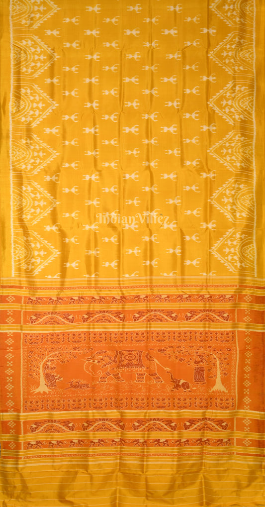 Mustard Yellow Tribal & Chita Design Contemporary Designer Silk Saree