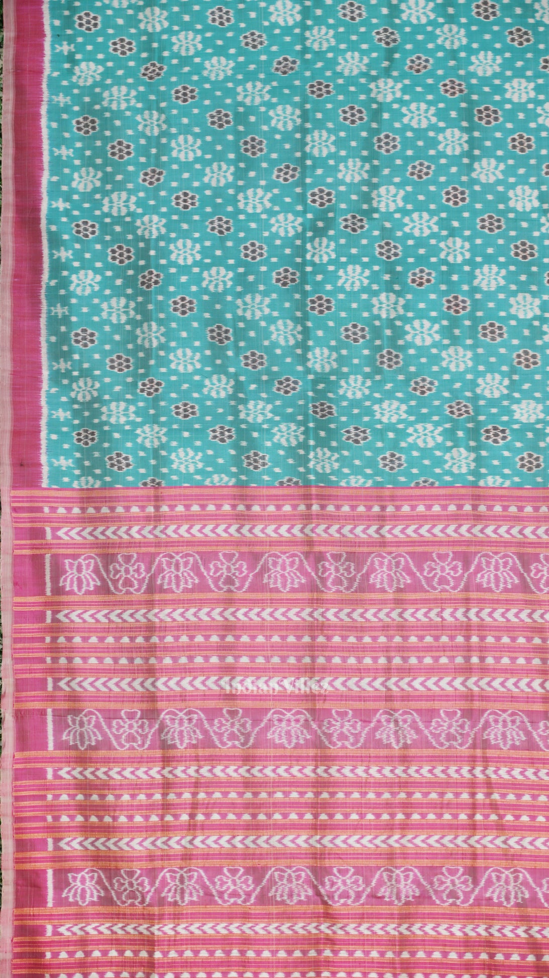 Cyan Blue Pink Odisha Ikat Contemporary Designer Saree 