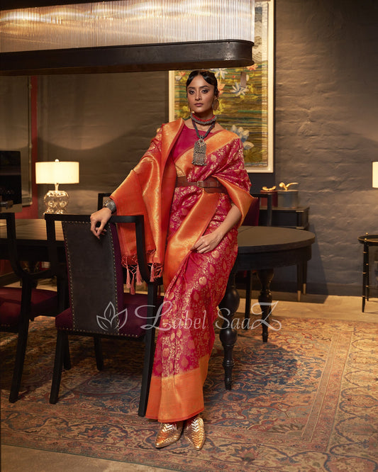 Red Pure Chaap Handloom Weaving Silk Saree